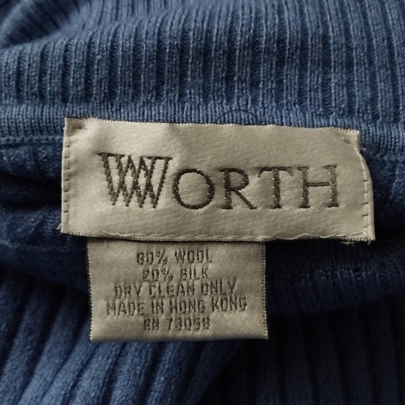Worth Vintage Ribbed Knit Sweater Wool Silk Blue Long Sleeve Turtleneck S - Picture 6 of 6